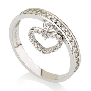 טבעת אמור – זהב לבן 14K - תכשיטי זהב מעוצבים - תכשיטי זהב משובצים - תכשיטי זהב - טבעת לב - טבעת משובצת - טבעת מזהב