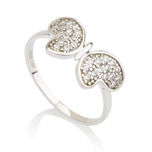 טבעת באטרפליי- זהב לבן 14K - תכשיטי זהב מעוצבים - תכשיטי זהב משובצים - טבעות זהב -טבעת פרפר - טבעת מעוצבת - טבעת משובצת