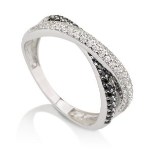 טבעת אמיליה Mix Stones – זהב לבן 14K - תכשיטי זהב מעוצבים - תכשיטי זהב משובצים - טבעת זהב משובצת