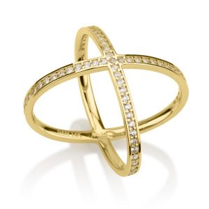 טבעת פקטור White Stones - זהב צהוב 14K