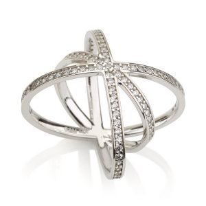 טבעת אינגלנד – זהב לבן 14K - תכשיטי זהב משובצים - תכשיטי זהב מעוצבים - טבעת איקס - טבעת זהב - טבעת משובצת