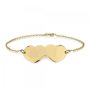 צמידים עם חריטה -צמיד Double Gold Heart - זהב 14K