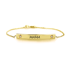 צמיד חריטה MAMA משובץ יהלומים - זהב 14K