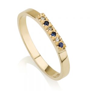 טבעת חותם משובצת ספירים ויהלומים- זהב 14K