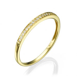 טבעת "Basic" שיבוץ חצי יהלומים - זהב 14K