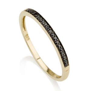 טבעת "Basic" שיבוץ יהלומים שחורים - זהב 14K