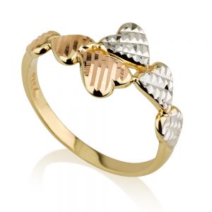 טבעת לבבות מיקס גולד - זהב 14K-טבעות זהב מעוצבות