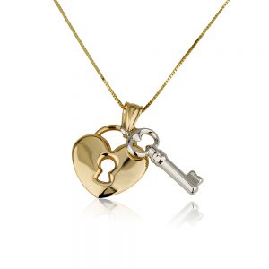 שרשרת מפתח הלב מיקס גולד – זהב צהוב 14K - תכשיטי זהב מעוצבים - שרשראות מעוצבות