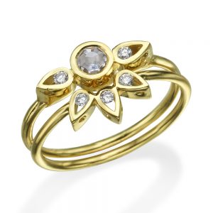 טבעת לוסי + טבעת לוסי אמצעית עגולה - זהב 14K