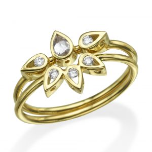 טבעת לוסי + טבעת לוסי אמצעית טיפה - זהב 14K