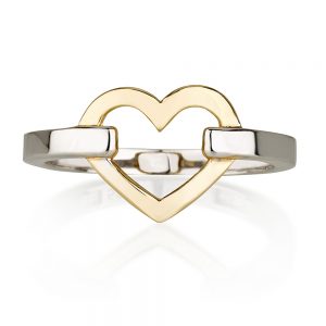 טבעת חריטה לב מיקס - זהב לבן 14K