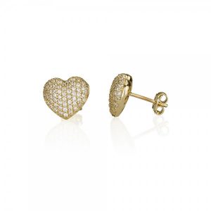 עגילי לב ARIA – זהב צהוב 14K - תכשיטי זהב מעוצבים - תכשיטי זהב משובצים
