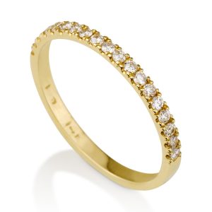 טבעת יהלומים חצי נישואים - זהב 14K