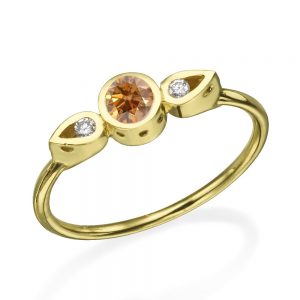 טבעת צ'ויס יהלום שמפניה  - זהב 14K