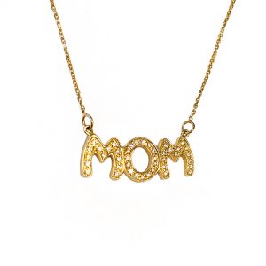 שרשרת MOM עם יהלומים- זהב 14K